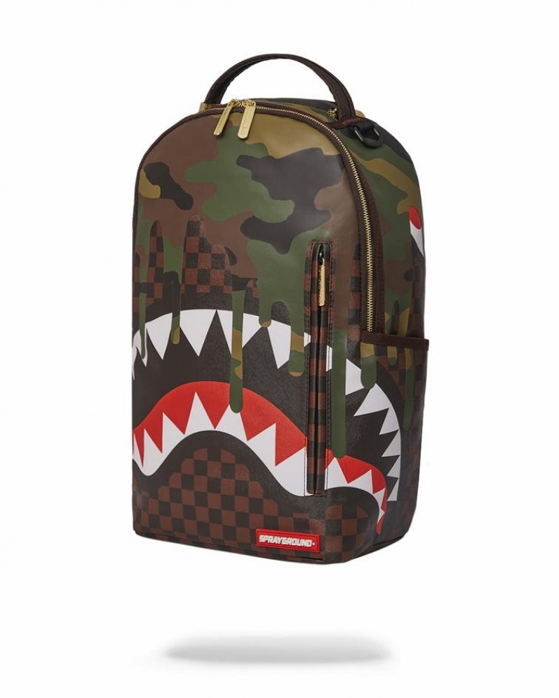 Multicolor Men's Sprayground Camo Drip Sharks In Paris Backpacks | JFDB72183