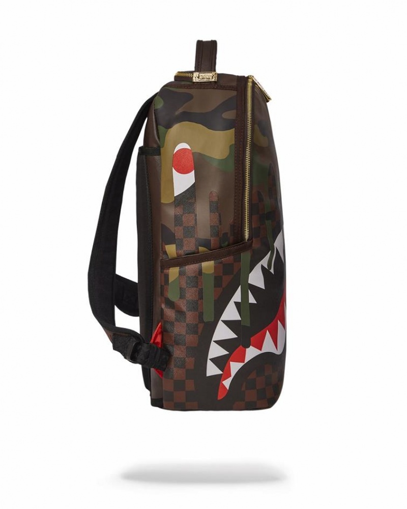 Multicolor Men's Sprayground Camo Drip Sharks In Paris Backpacks | JFDB72183