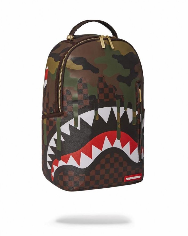 Multicolor Men's Sprayground Camo Drip Sharks In Paris Backpacks | JFDB72183