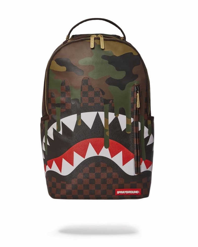 Multicolor Men\'s Sprayground Camo Drip Sharks In Paris Backpacks | JFDB72183