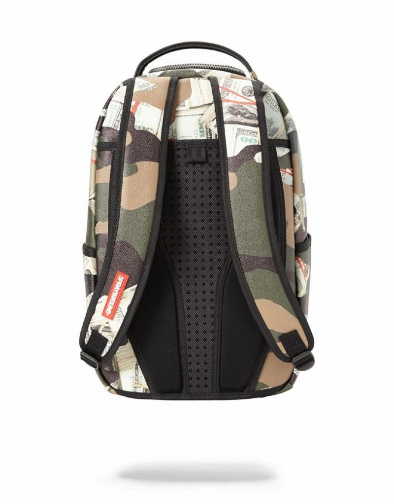 Multicolor Men's Sprayground Camo Money Shark Backpacks | HVCU49876