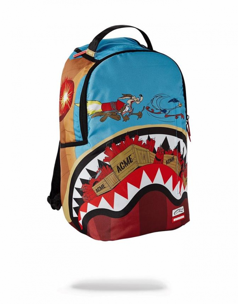 Multicolor Men's Sprayground Coyote Vs Roadrunner Shark Backpacks | OPYB59742