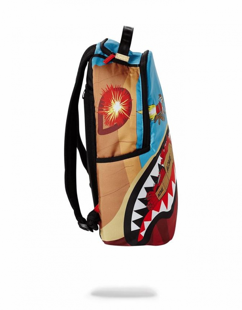 Multicolor Men's Sprayground Coyote Vs Roadrunner Shark Backpacks | OPYB59742