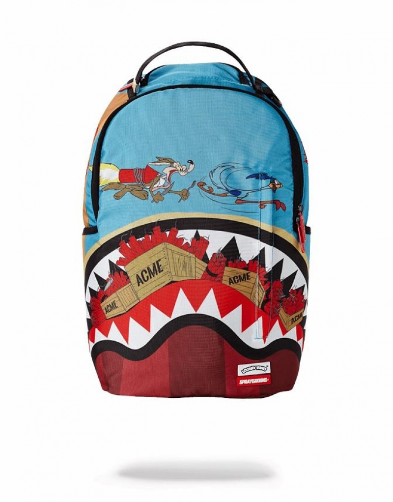 Multicolor Men\'s Sprayground Coyote Vs Roadrunner Shark Backpacks | OPYB59742