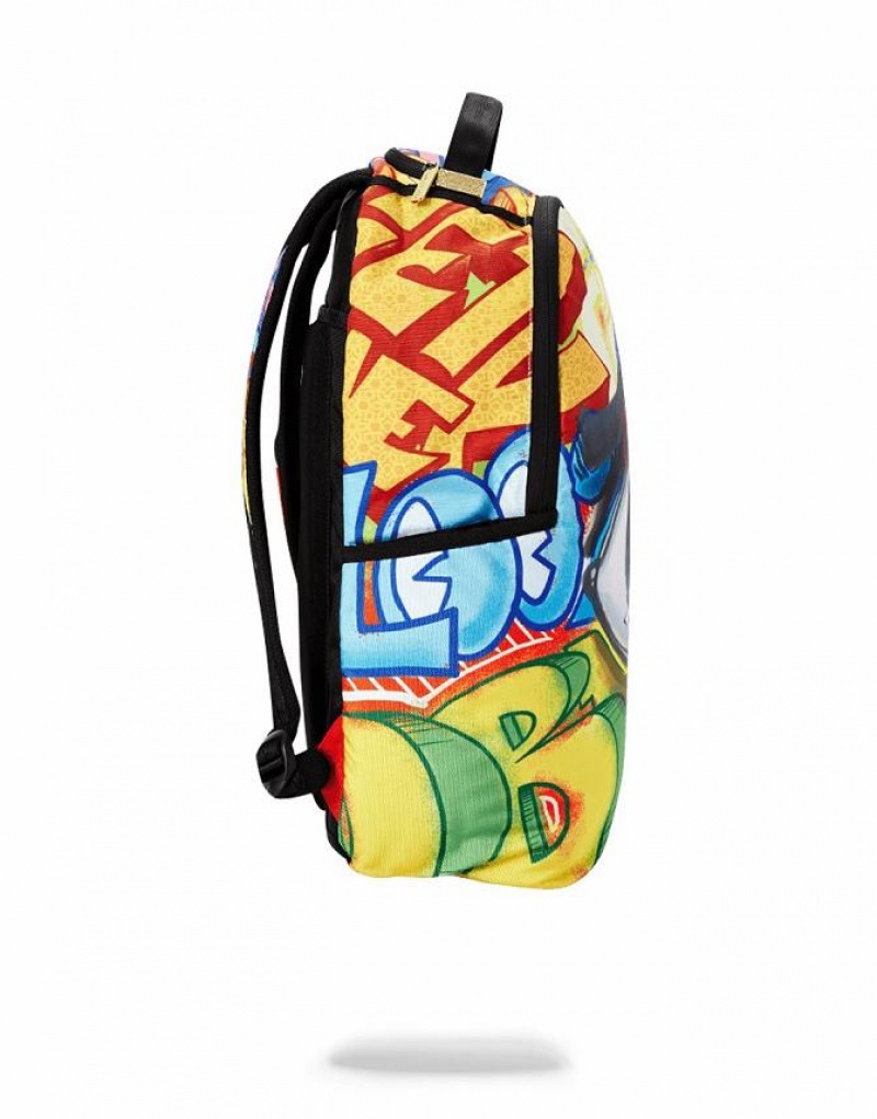 Multicolor Men's Sprayground Graffiti Eye Backpacks | BNKX26485