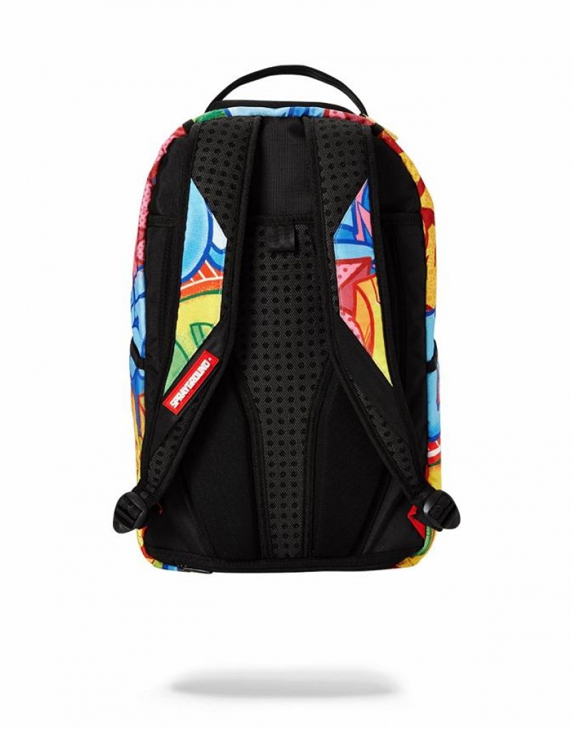 Multicolor Men's Sprayground Graffiti Eye Backpacks | BNKX26485