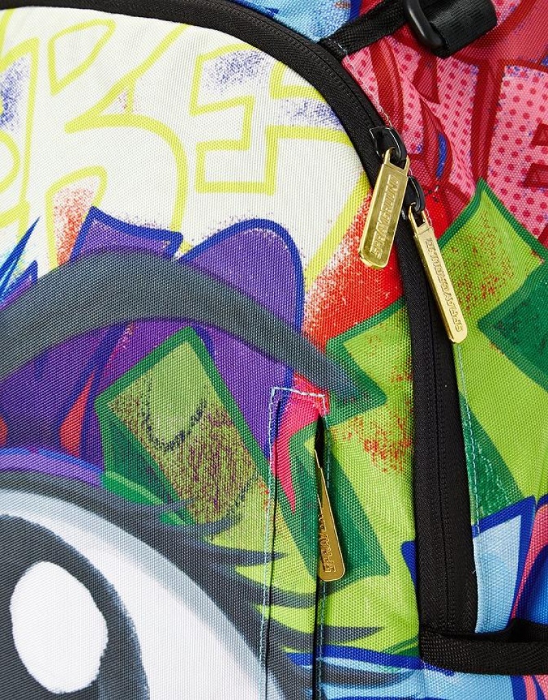 Multicolor Men's Sprayground Graffiti Eye Backpacks | BNKX26485