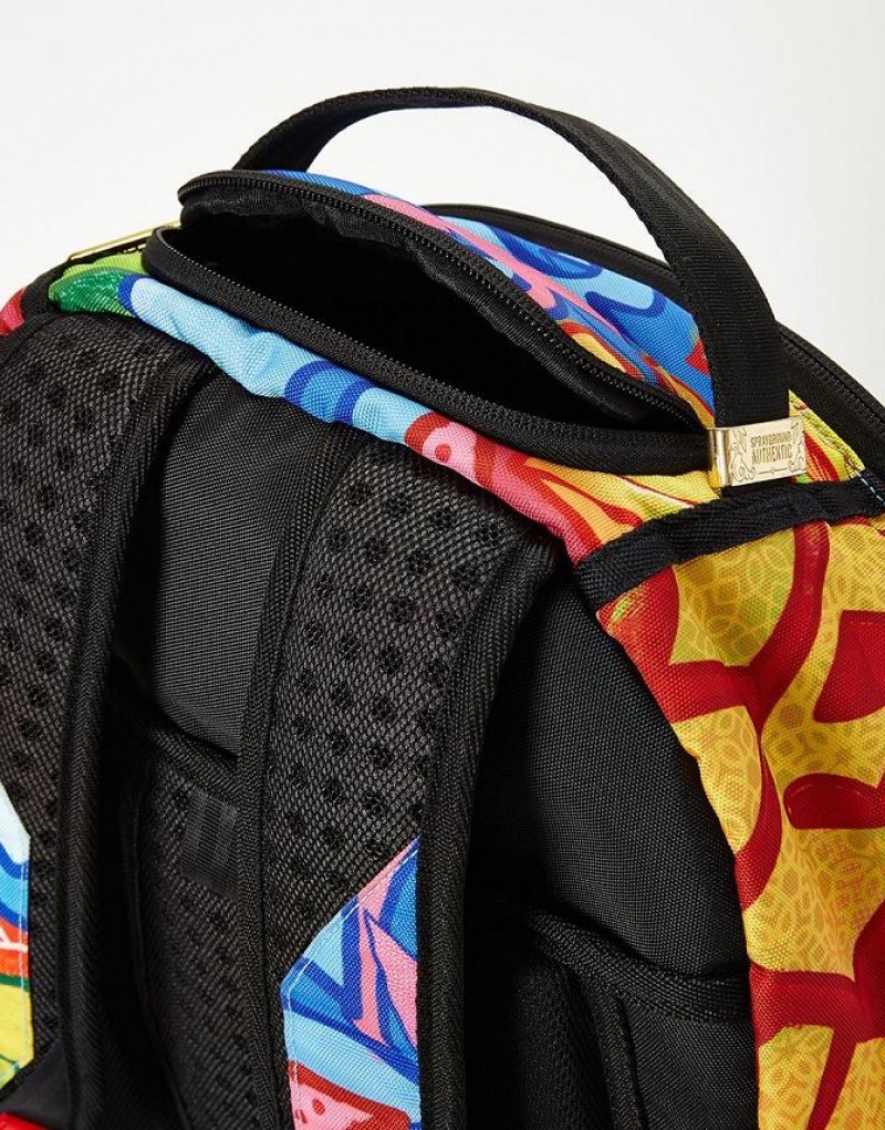 Multicolor Men's Sprayground Graffiti Eye Backpacks | BNKX26485