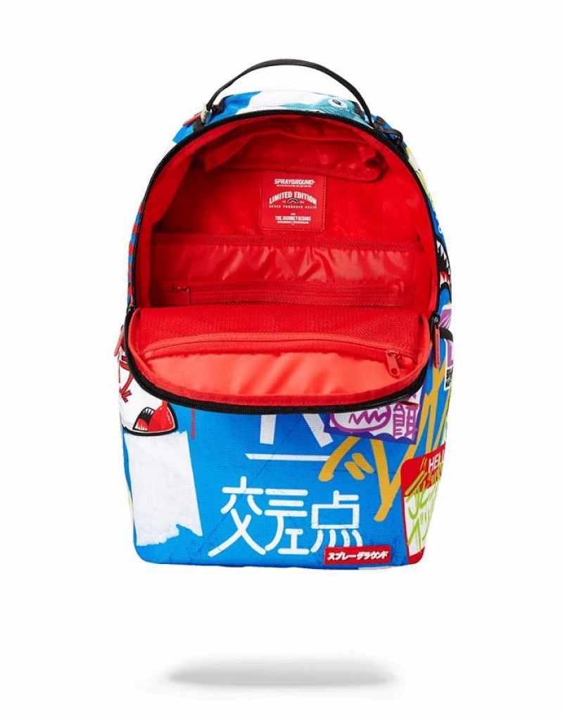 Multicolor Men's Sprayground Japanese Street Sign Backpacks | NUCS56897