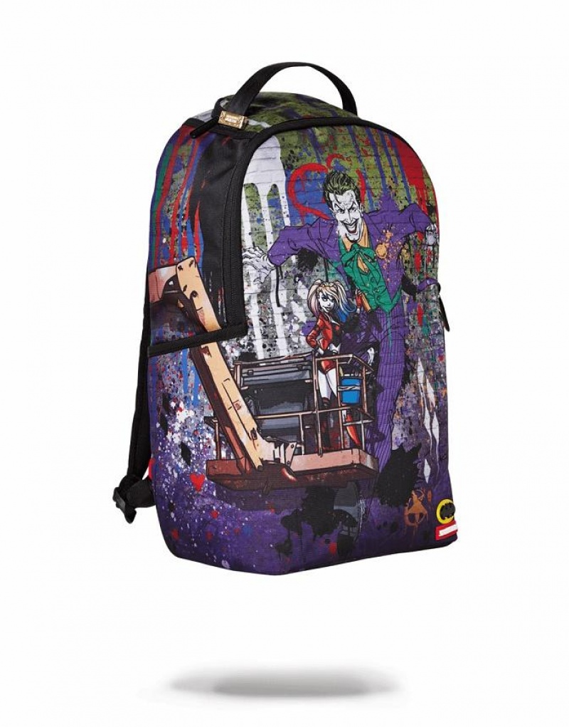 Multicolor Men's Sprayground Joker Mural By Harley Quinn Backpacks | KZFH19407