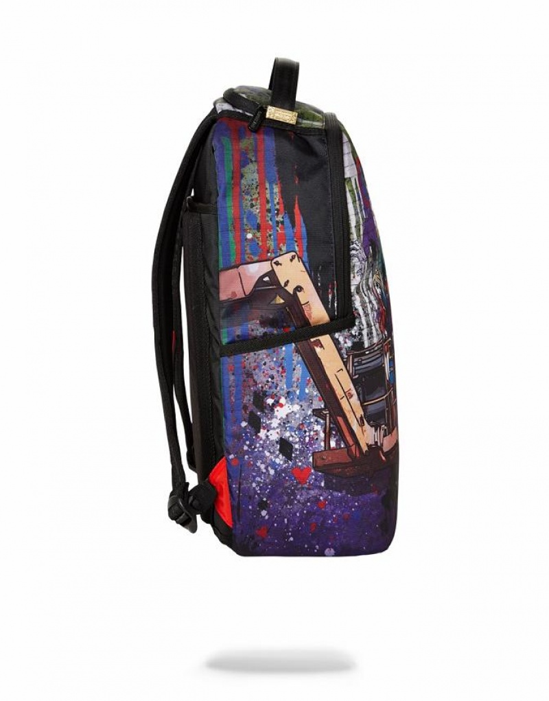 Multicolor Men's Sprayground Joker Mural By Harley Quinn Backpacks | KZFH19407