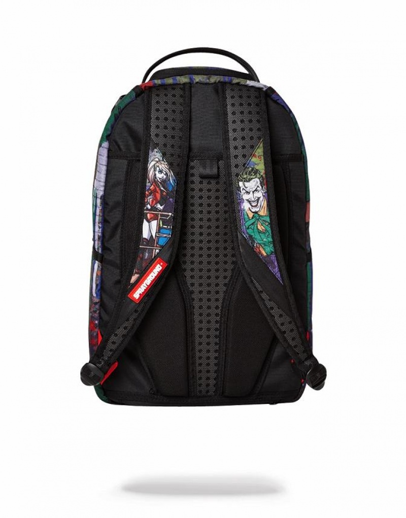 Multicolor Men's Sprayground Joker Mural By Harley Quinn Backpacks | KZFH19407