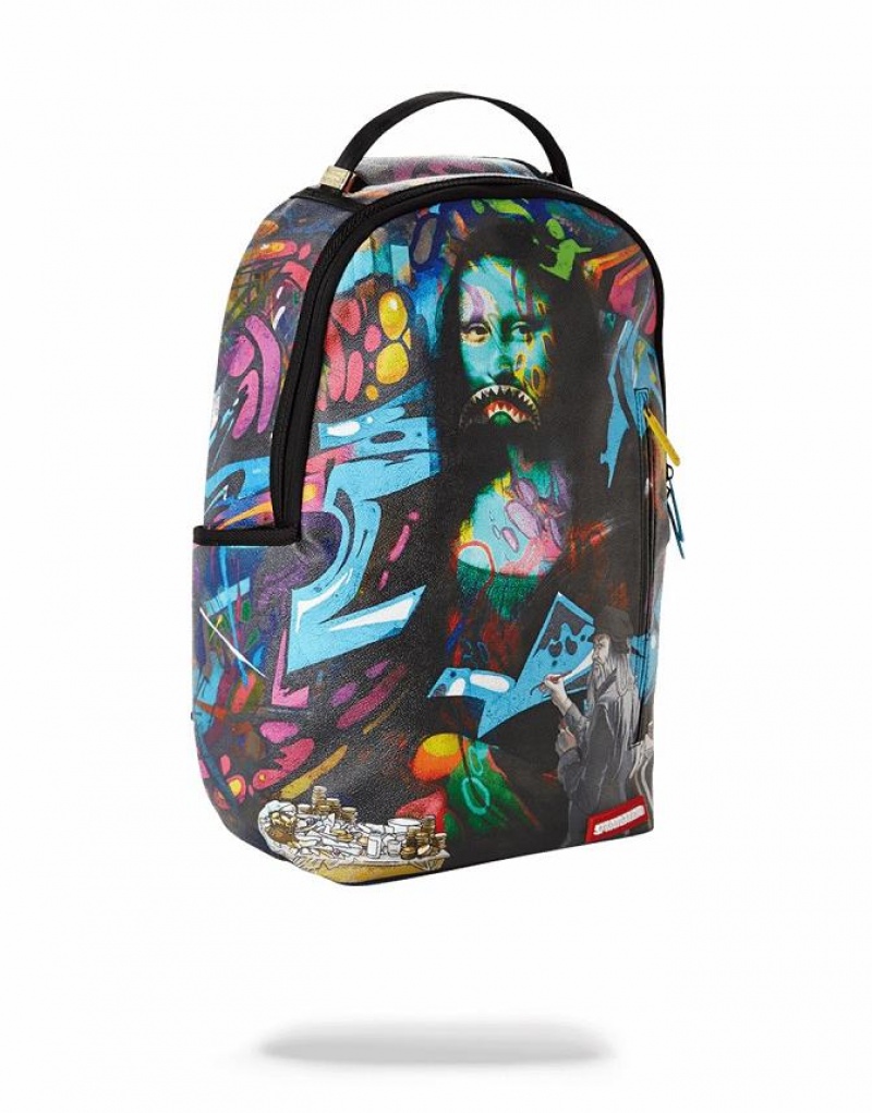 Multicolor Men's Sprayground Leonardo Shark Vinci Backpacks | CHRQ75021