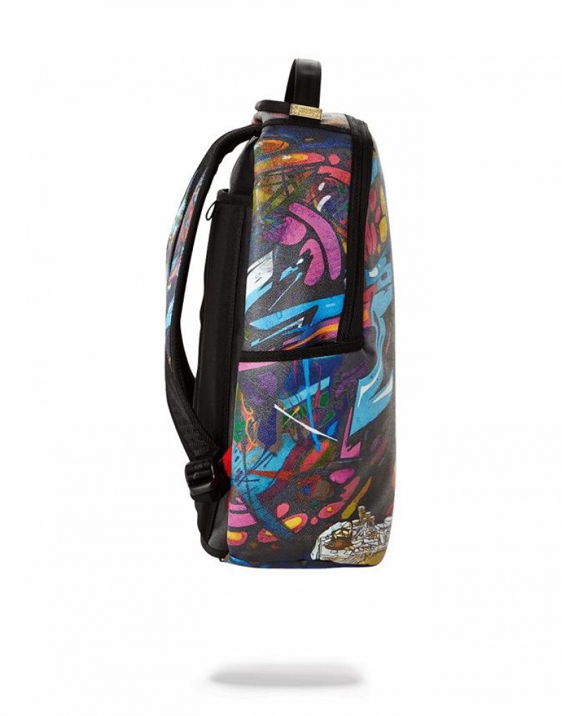 Multicolor Men's Sprayground Leonardo Shark Vinci Backpacks | CHRQ75021