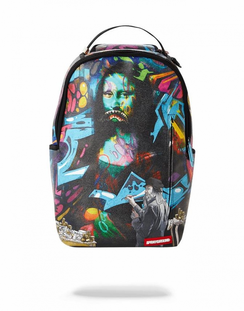 Multicolor Men\'s Sprayground Leonardo Shark Vinci Backpacks | CHRQ75021