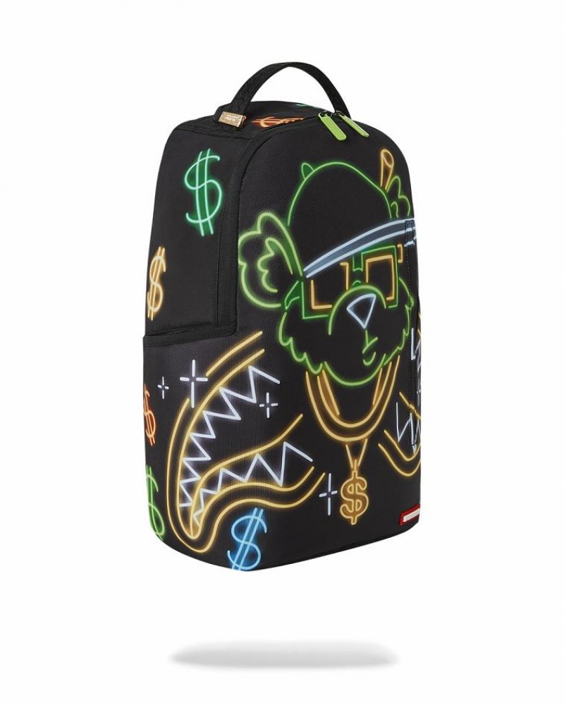 Multicolor Men's Sprayground Money Bear City Lights Backpacks | NPBI63792