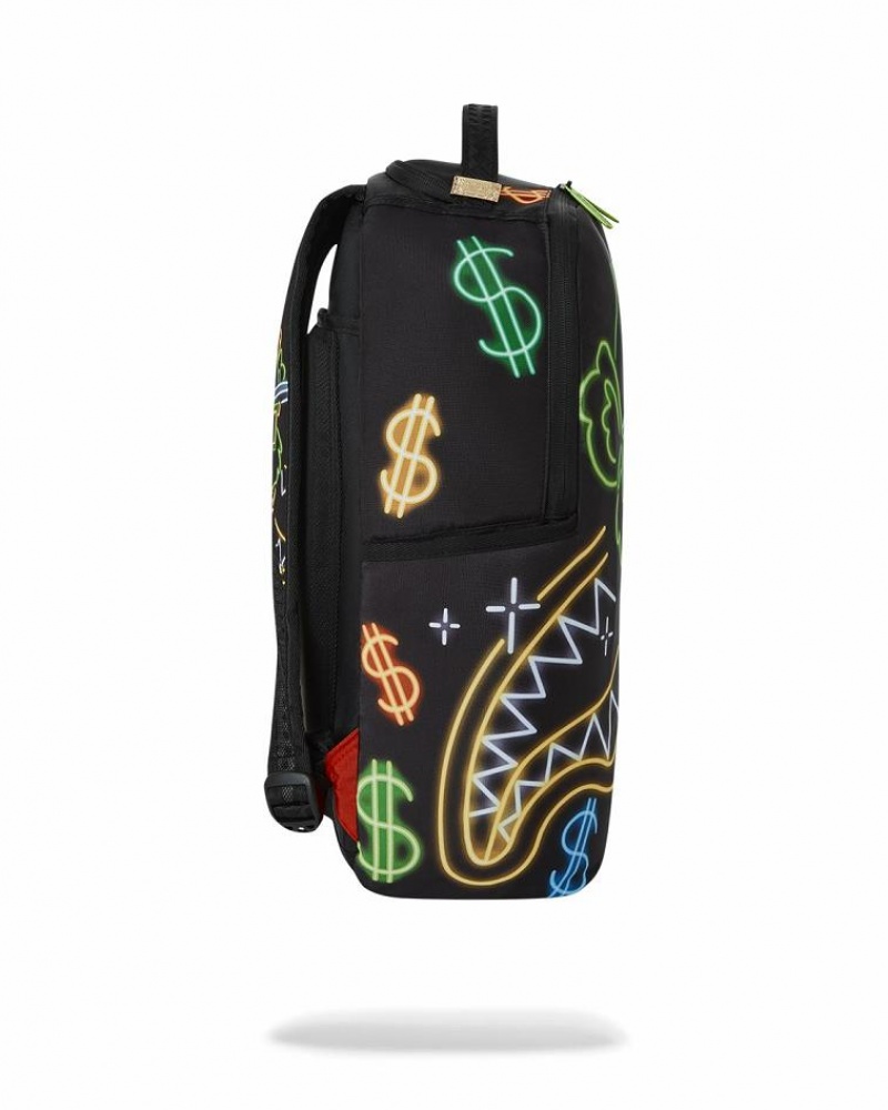 Multicolor Men's Sprayground Money Bear City Lights Backpacks | NPBI63792