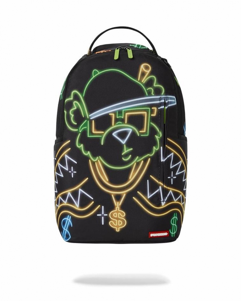 Multicolor Men\'s Sprayground Money Bear City Lights Backpacks | NPBI63792