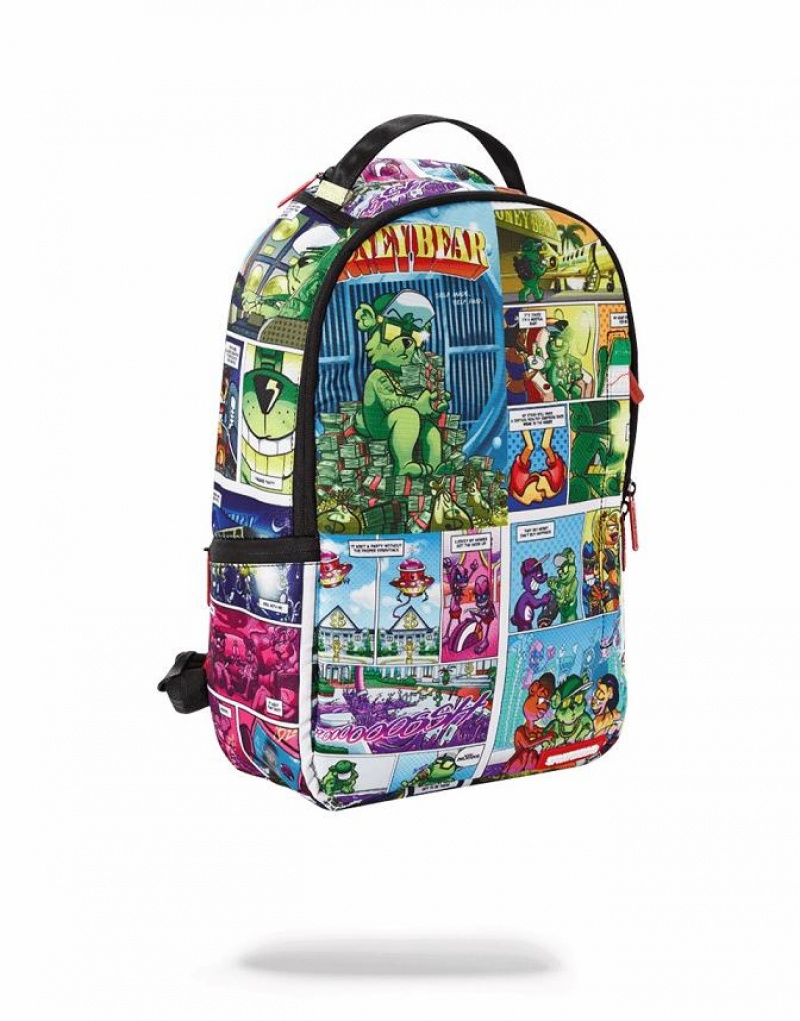 Multicolor Men's Sprayground Money Bear Comic Backpacks | JOQY05914