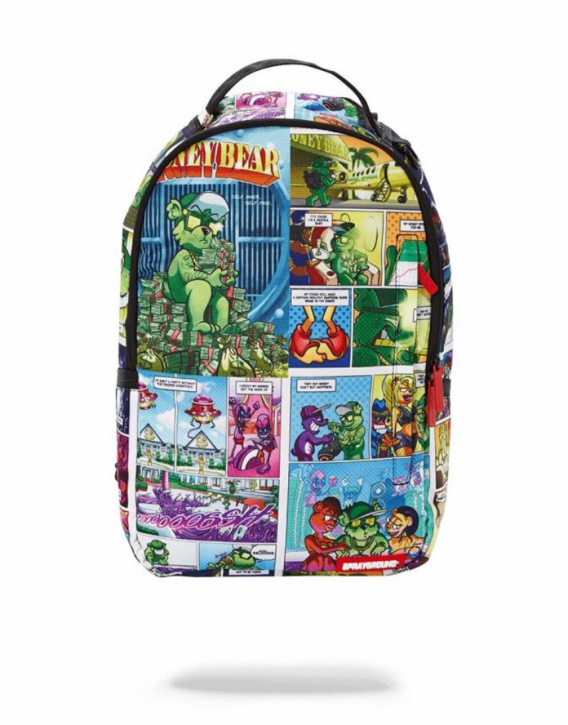 Multicolor Men\'s Sprayground Money Bear Comic Backpacks | JOQY05914