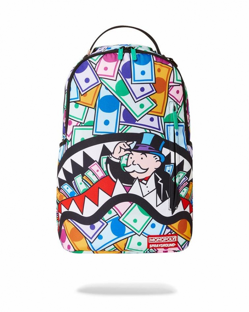 Multicolor Men\'s Sprayground Monopoly Wall Street Backpacks | QRJU27496