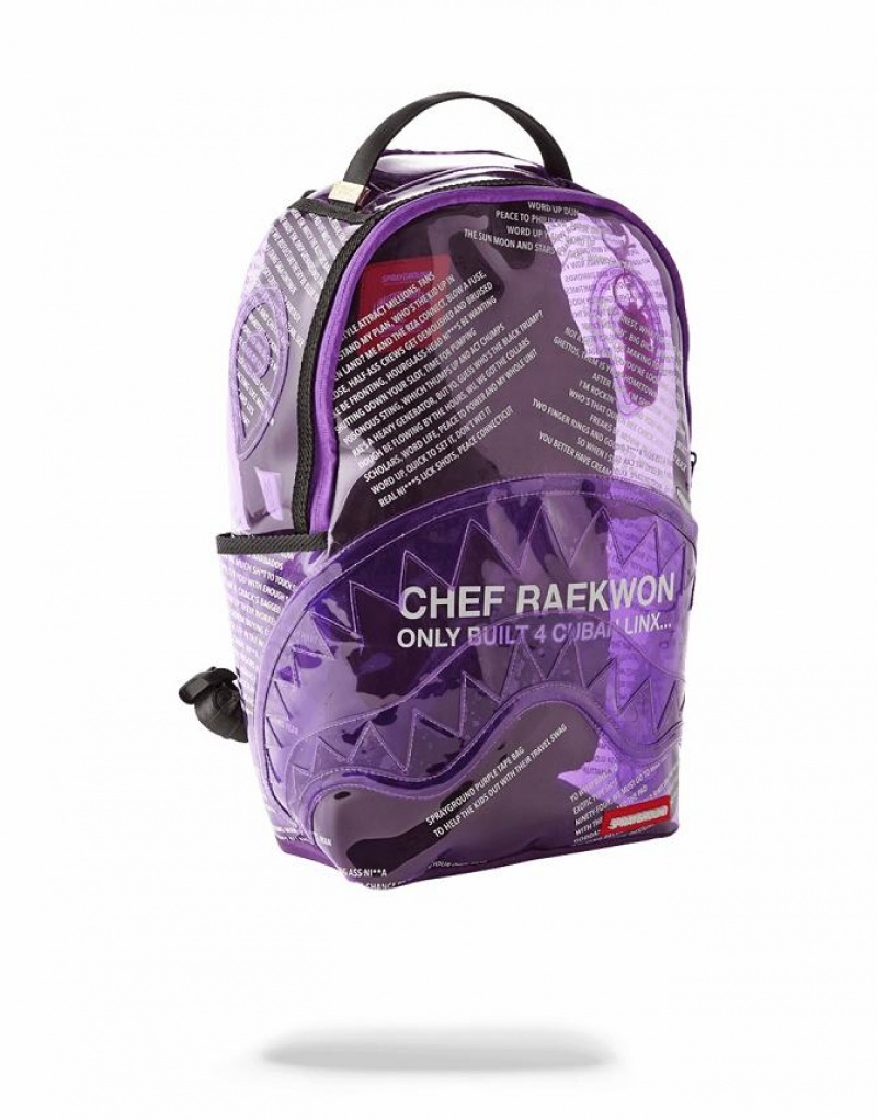 Multicolor Men's Sprayground Raekwon Purple Tape Shark Backpacks | GVIB30928