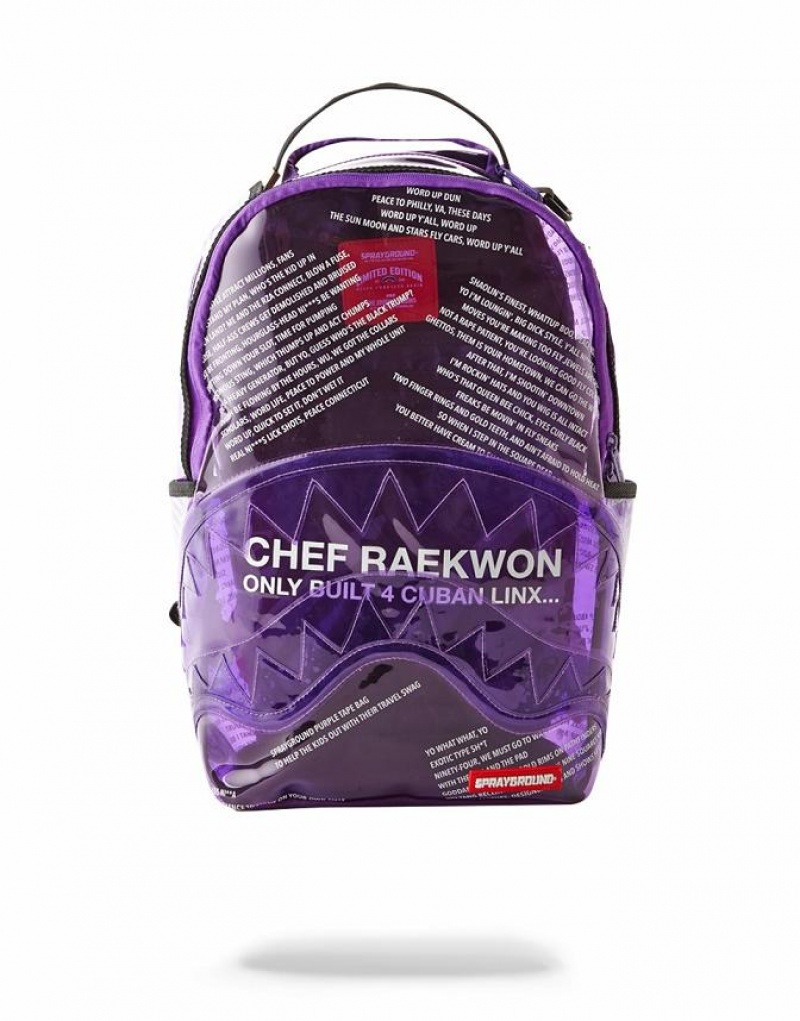 Multicolor Men's Sprayground Raekwon Purple Tape Shark Backpacks | GVIB30928