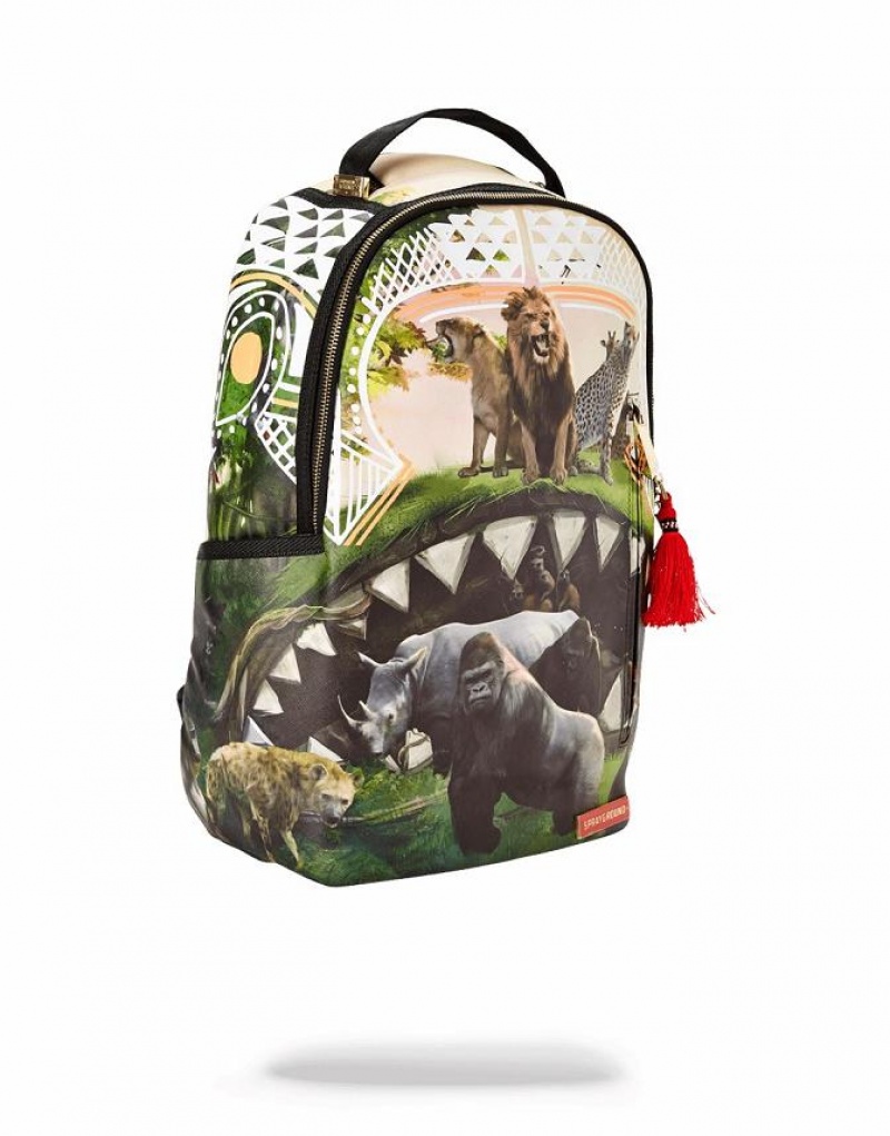 Multicolor Men's Sprayground Serengeti Shark Backpacks | WFDL41237