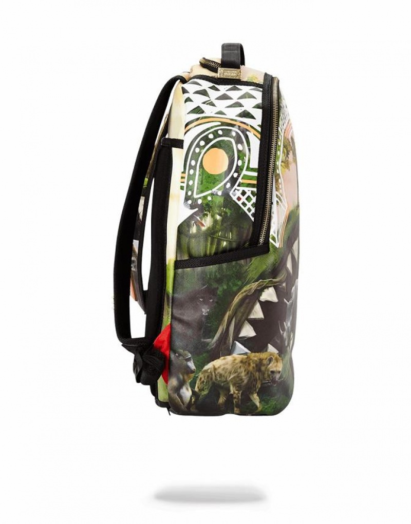 Multicolor Men's Sprayground Serengeti Shark Backpacks | WFDL41237