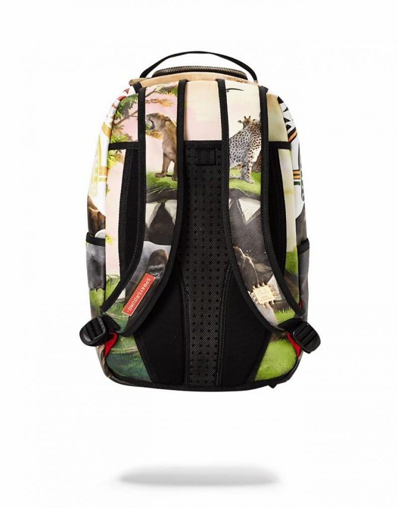 Multicolor Men's Sprayground Serengeti Shark Backpacks | WFDL41237