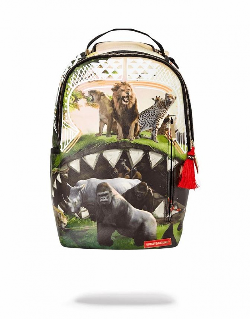 Multicolor Men\'s Sprayground Serengeti Shark Backpacks | WFDL41237