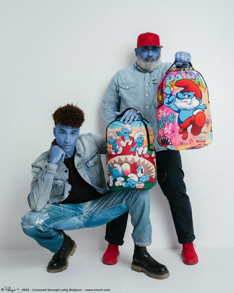 Multicolor Men's Sprayground Smurfs Backpacks | FHOU45369