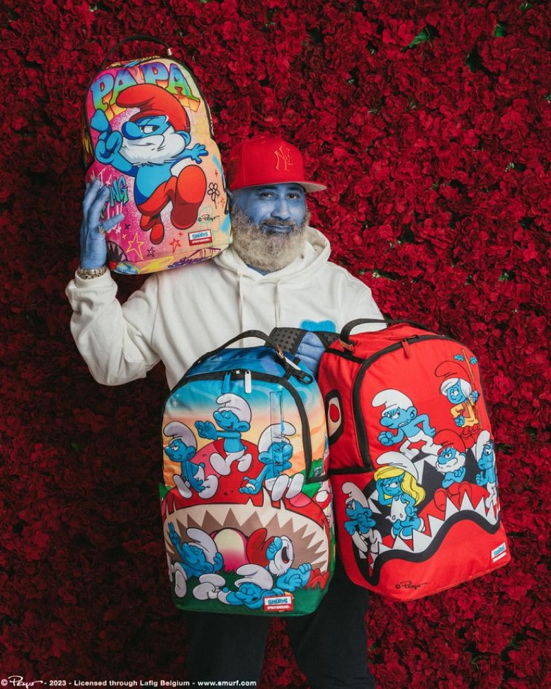 Multicolor Men's Sprayground Smurfs Backpacks | FHOU45369