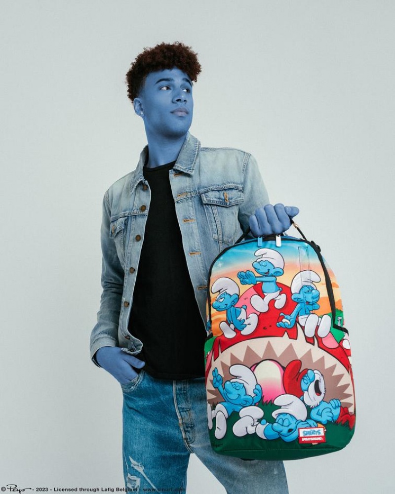 Multicolor Men's Sprayground Smurfs Backpacks | FHOU45369