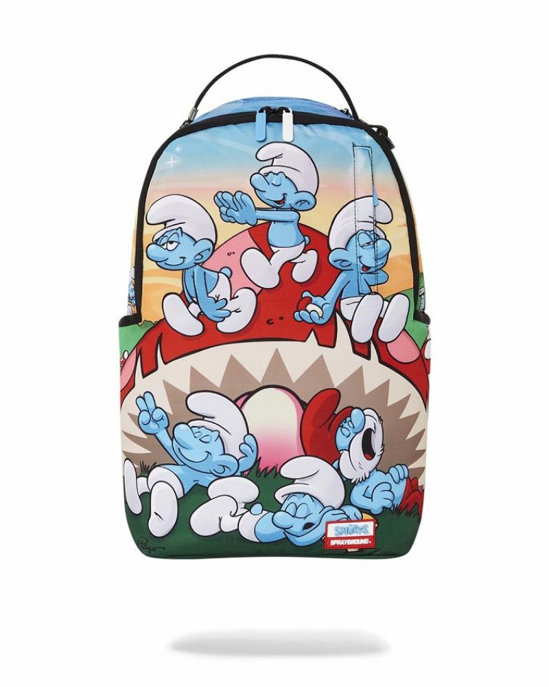 Multicolor Men\'s Sprayground Smurfs Backpacks | FHOU45369