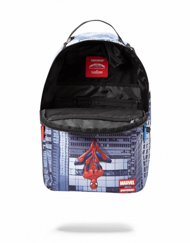 Multicolor Men's Sprayground Spiderman Upside Backpacks | HAFS91570