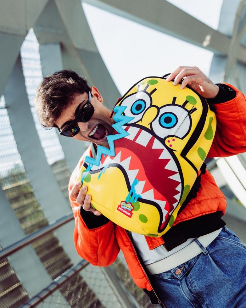 Multicolor Men's Sprayground Spongebob Sharkbite Backpacks | OPXY58601