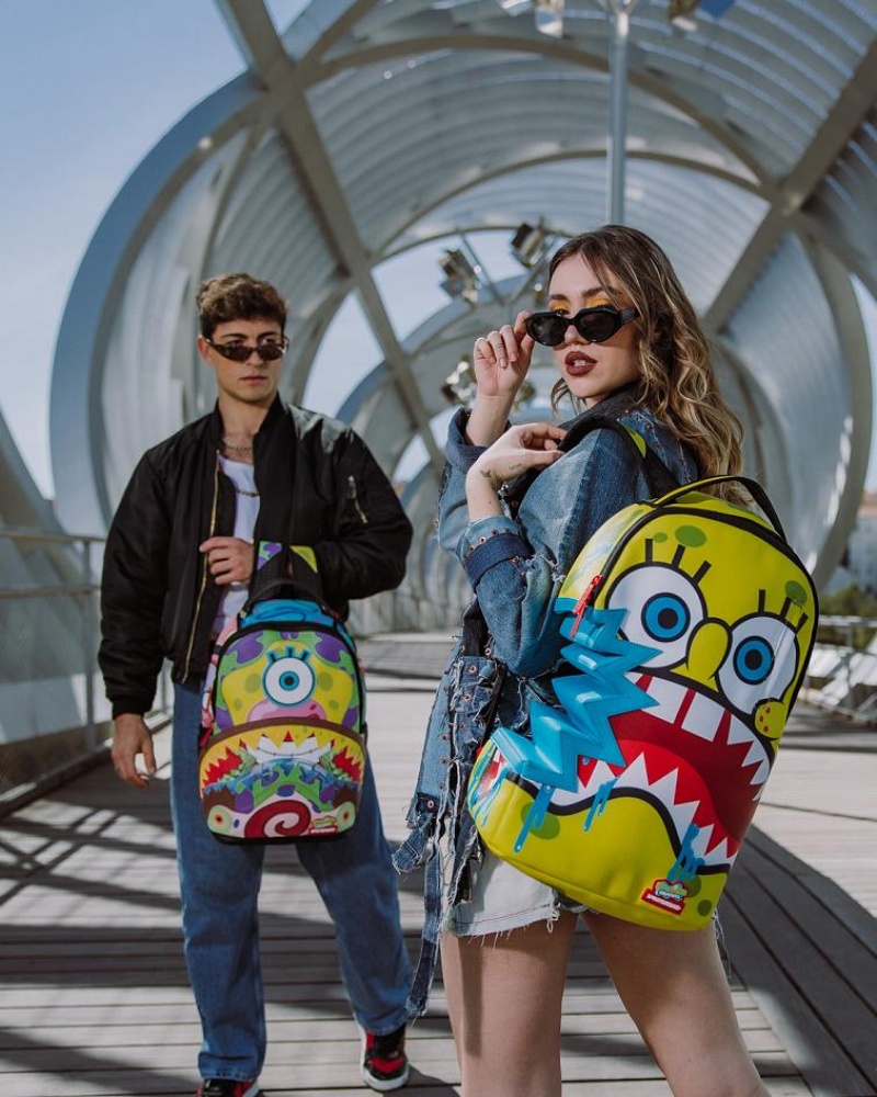 Multicolor Men's Sprayground Spongebob Sharkbite Backpacks | OPXY58601