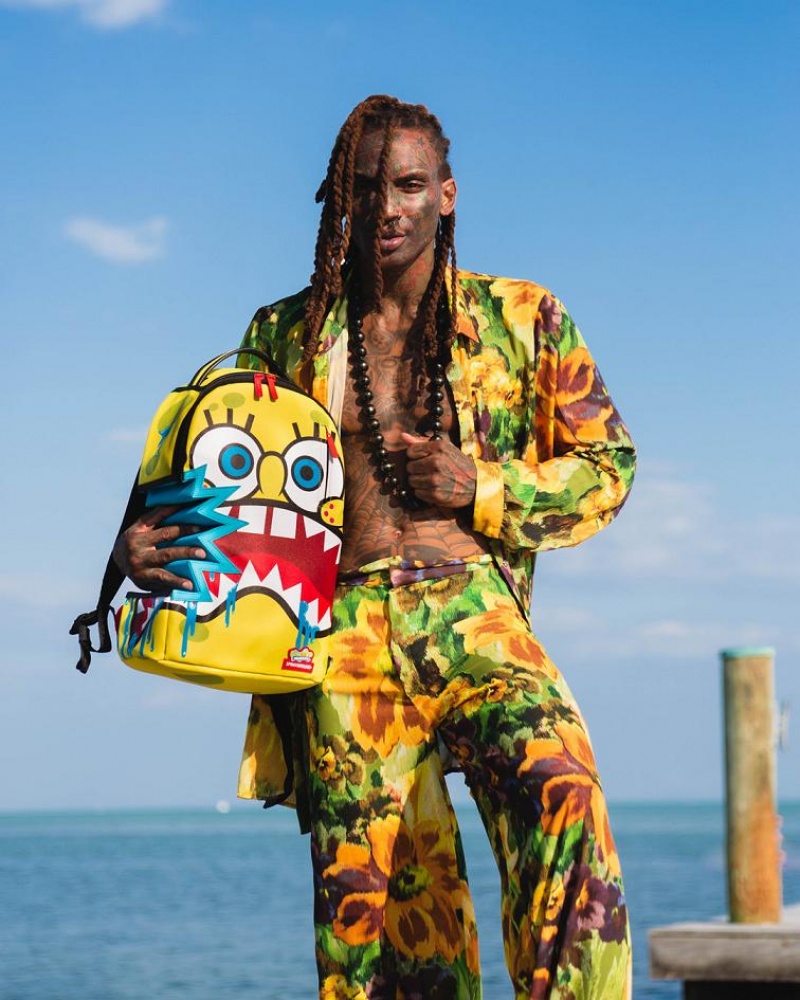 Multicolor Men's Sprayground Spongebob Sharkbite Backpacks | OPXY58601