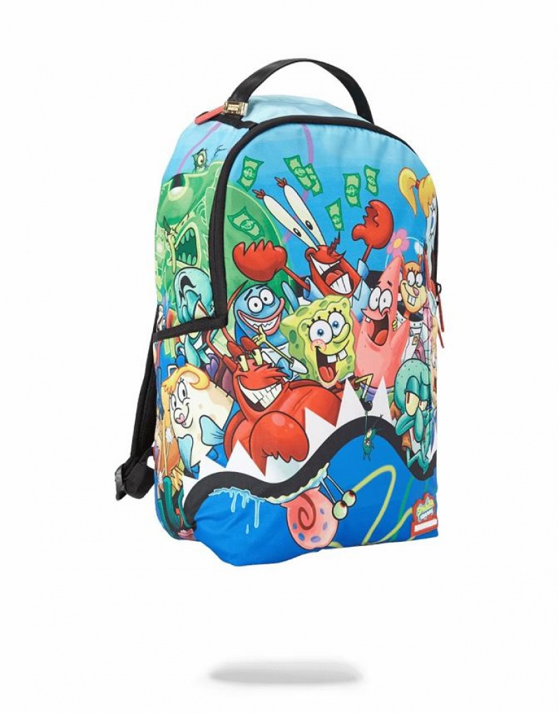 Multicolor Men's Sprayground Spongebob Shark Squad Backpacks | GTWN93075