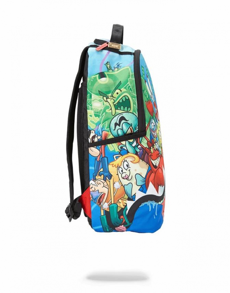 Multicolor Men's Sprayground Spongebob Shark Squad Backpacks | GTWN93075