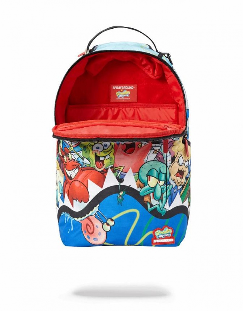 Multicolor Men's Sprayground Spongebob Shark Squad Backpacks | GTWN93075