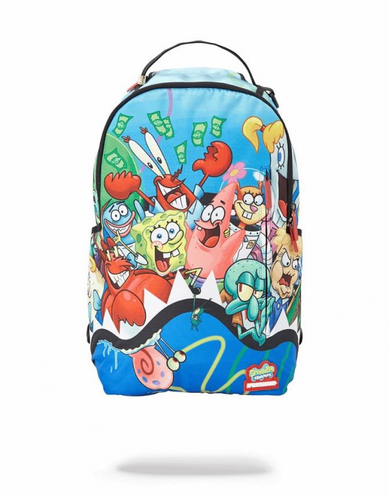 Multicolor Men\'s Sprayground Spongebob Shark Squad Backpacks | GTWN93075