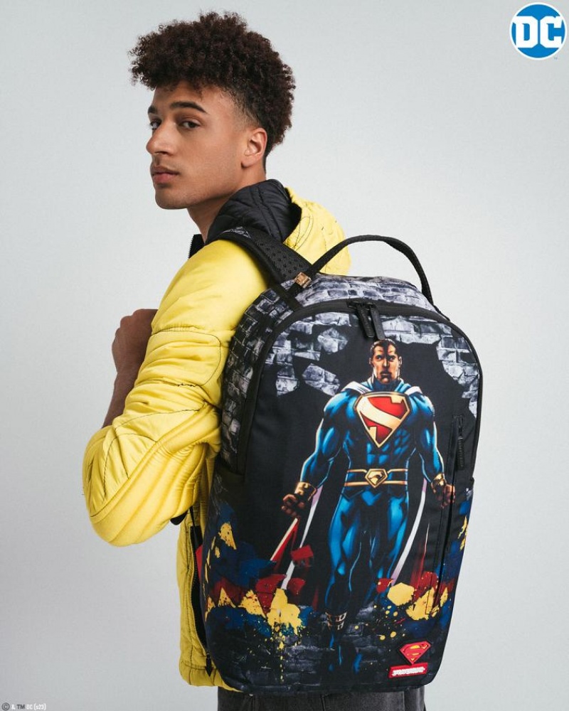 Multicolor Men's Sprayground Superman No Stopping Me Backpacks | FQYA86305