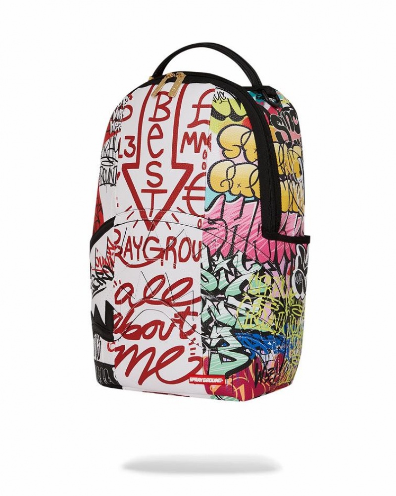 Multicolor Men's Sprayground Tri-split Graffiti Backpacks | MFWS17493