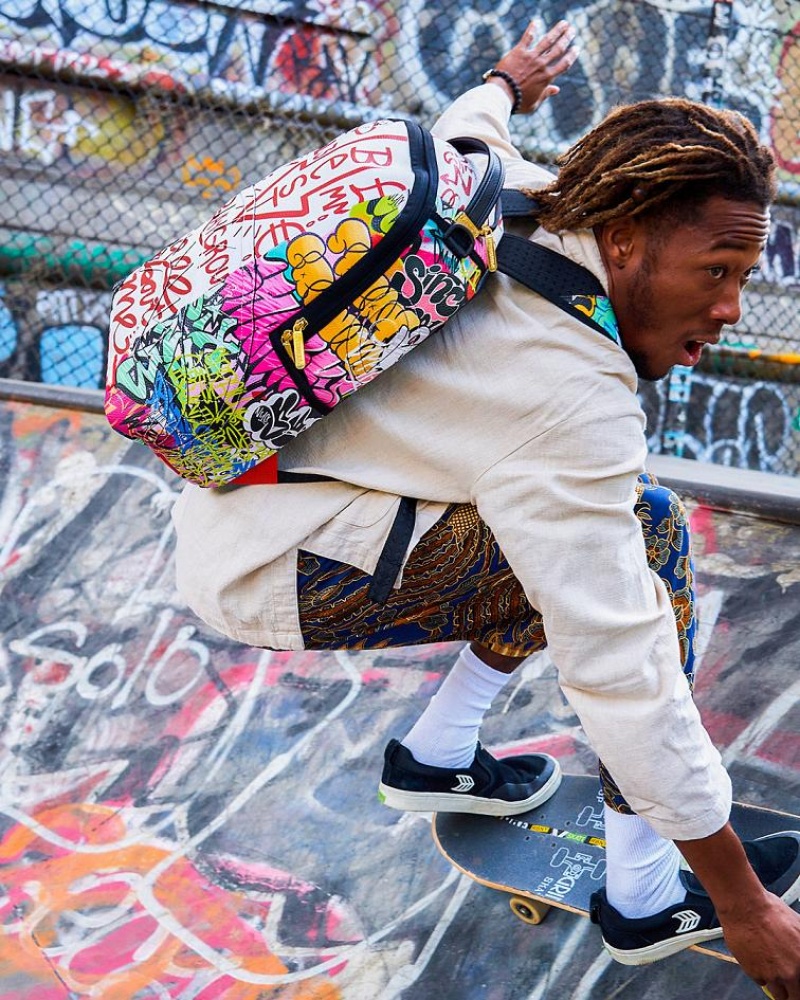 Multicolor Men's Sprayground Tri-split Graffiti Backpacks | MFWS17493