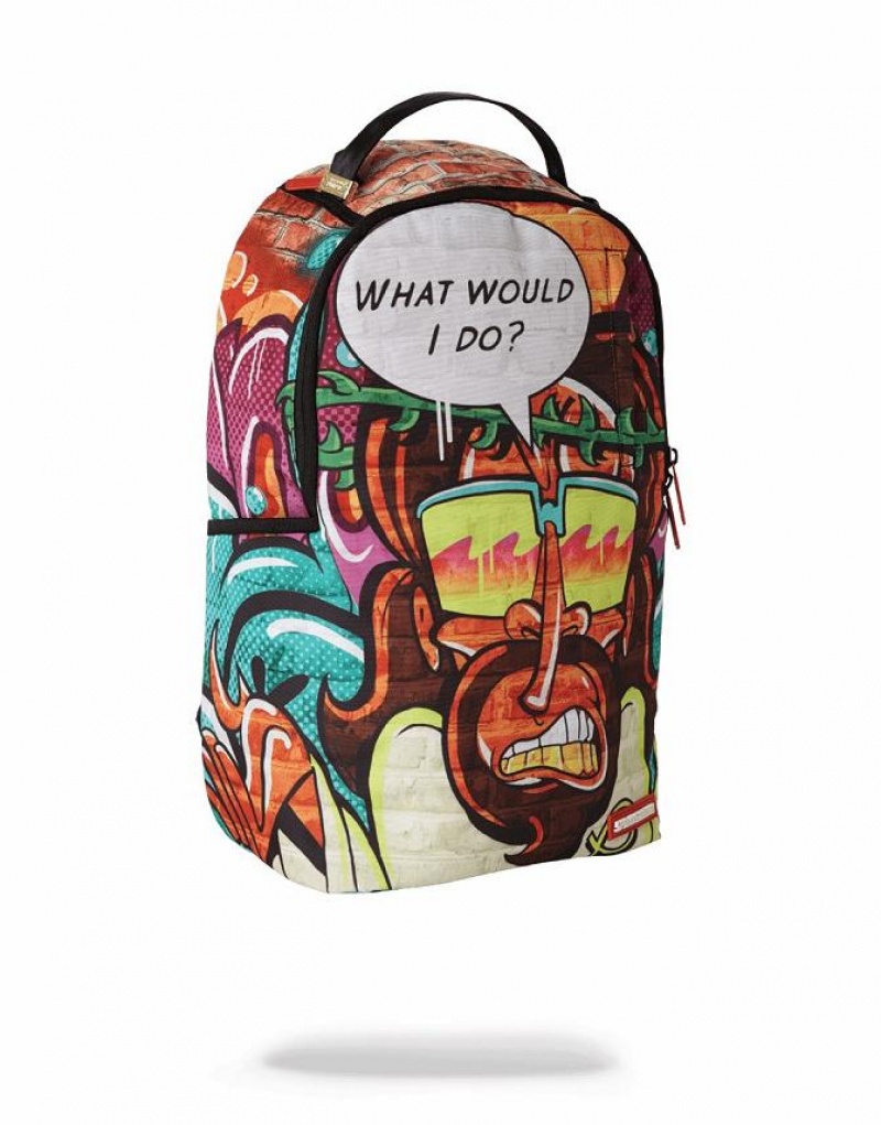 Multicolor Men's Sprayground What Would I Do Backpacks | SNQK35721