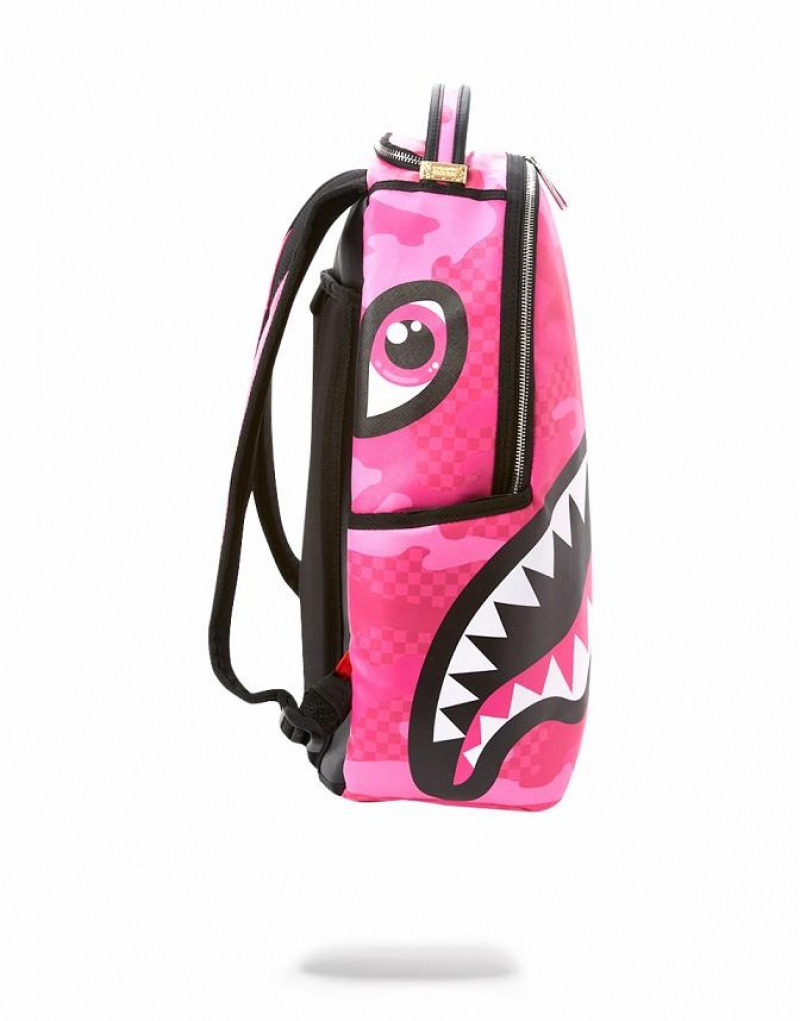 Pink Men's Sprayground Anime Camo Backpacks | ORXY46287