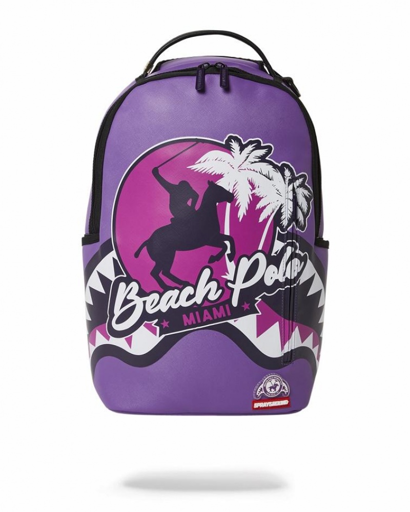 Purple Men\'s Sprayground Miami Beach Polo Backpacks | JDOY60738