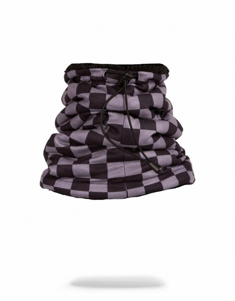 Purple Women's Sprayground Checkered Shark Neck Warmer | MHNY06513